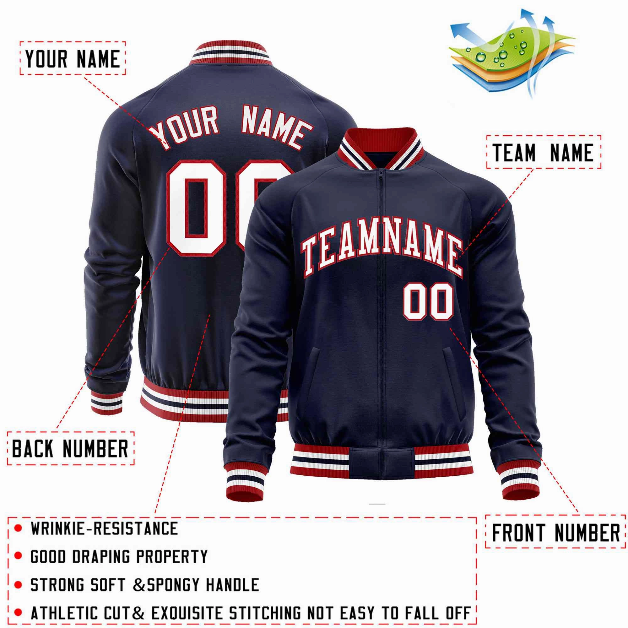 Custom Classic Style Letterman Jackets Personalized Stitched Letters & Number Full-Zip Baseball Jacket