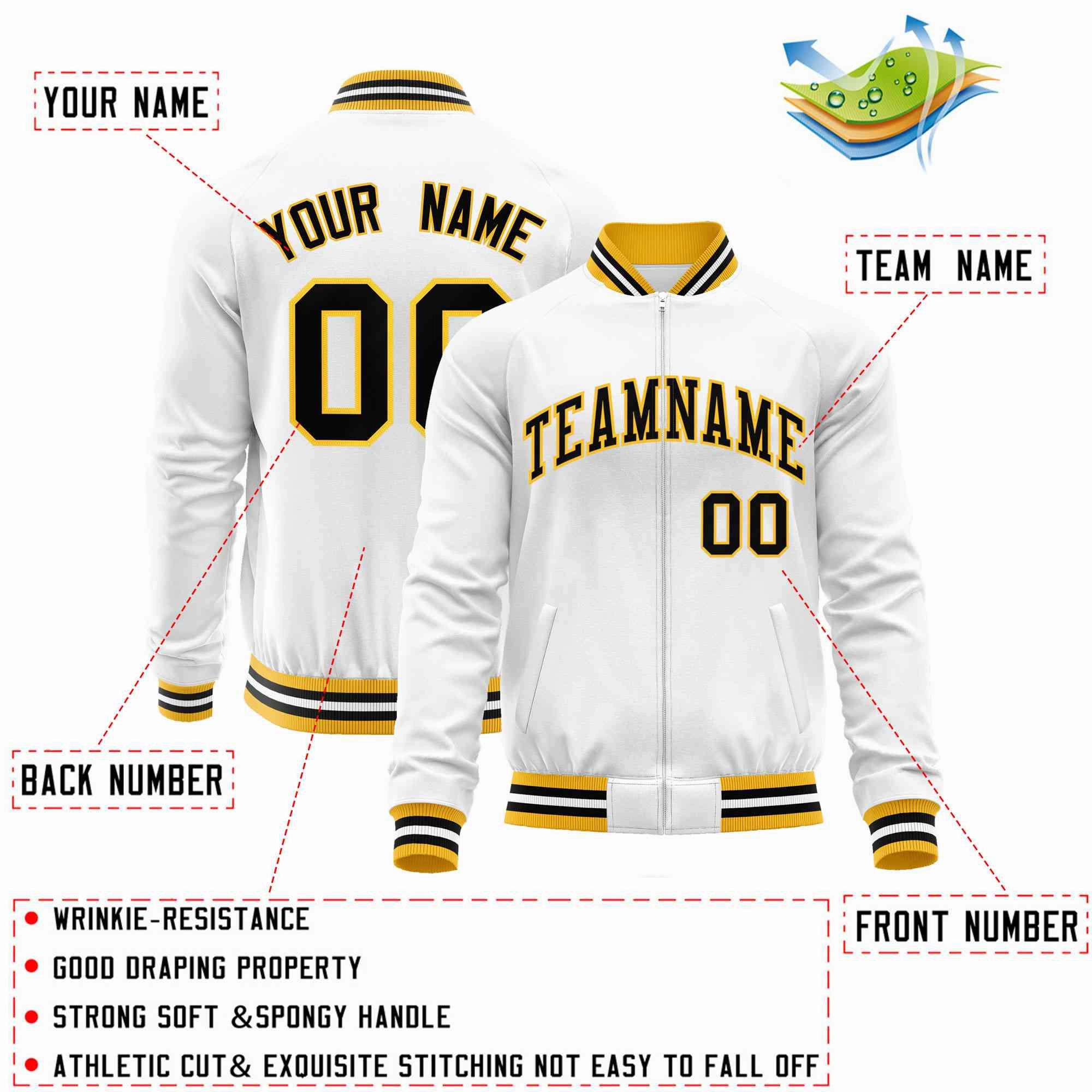 Custom Classic Style Letterman Jackets Personalized Stitched Letters & Number Full-Zip Baseball Jacket
