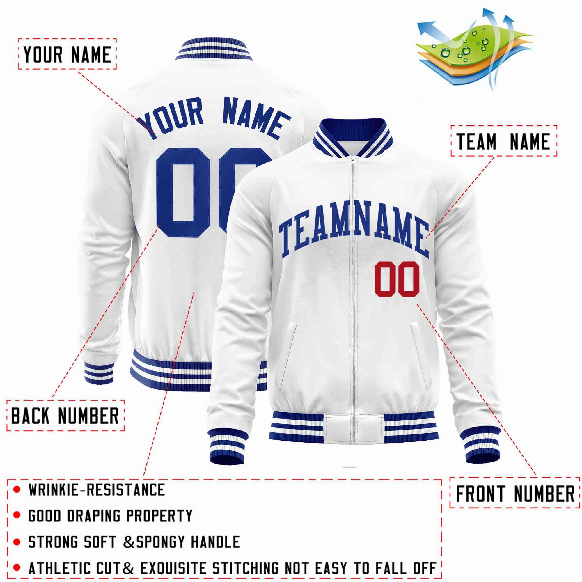 Custom Classic Style Letterman Jackets Personalized Stitched Letters & Number Full-Zip Baseball Jacket