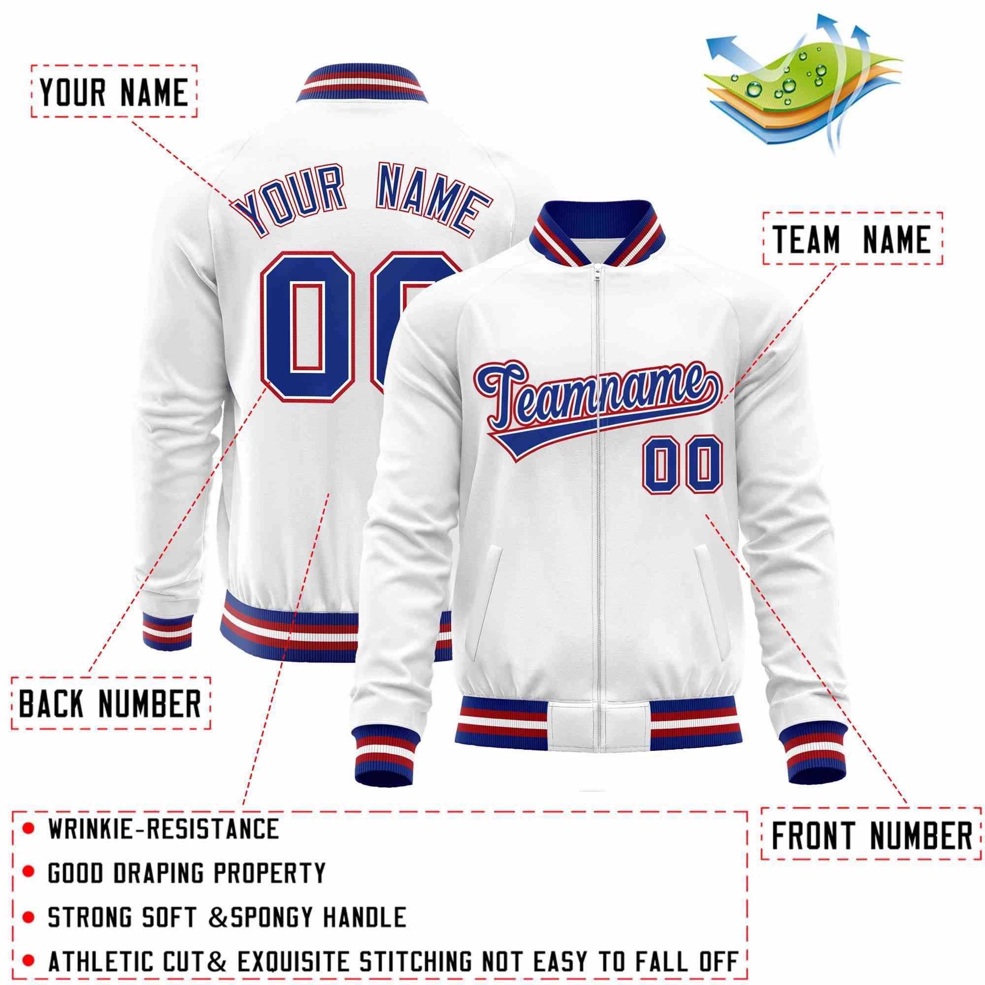 Custom Classic Style  Personalized Stitched Letters & Number Men/Women/Youth Varsity Full-Zip Baseball Jacket