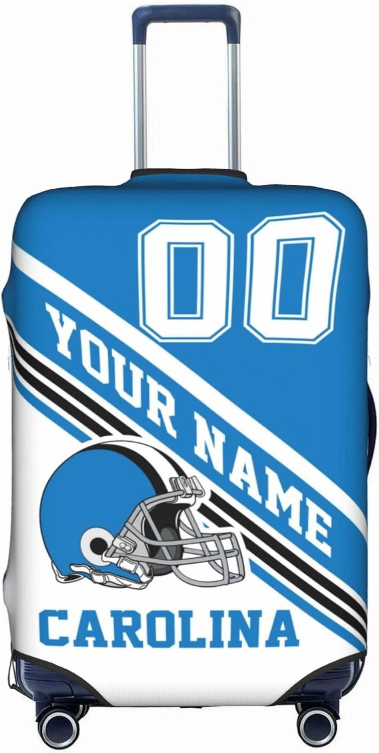 Custom Luggage Cover, Personalized Carolina Suitcase Cover for Vacation Travel, Design Your Name and Number Washable Elastic Luggage Protector Gifts for Men Women Fans