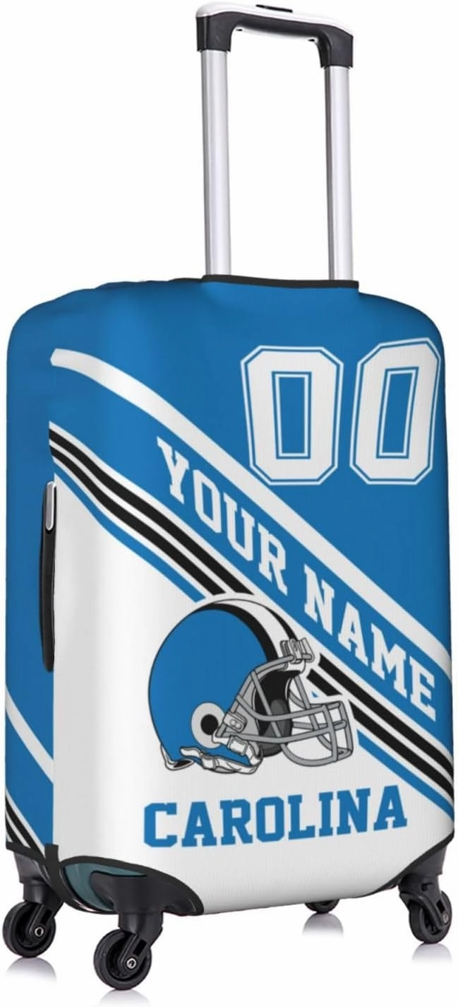 Custom Luggage Cover, Personalized Carolina Suitcase Cover for Vacation Travel, Design Your Name and Number Washable Elastic Luggage Protector Gifts for Men Women Fans