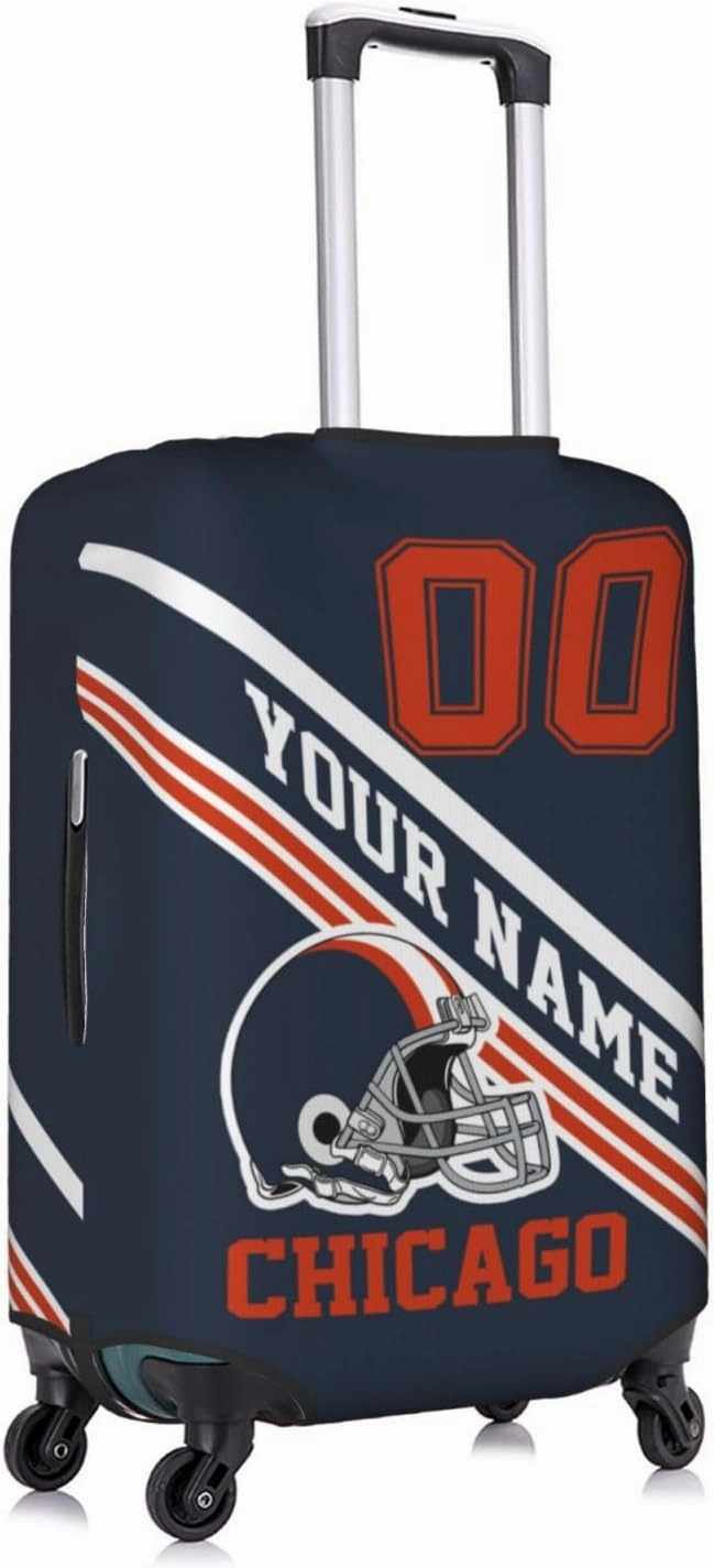 Custom Luggage Cover, Personalized Chicago Suitcase Cover for Vacation Travel, Design Your Name and Number Washable Elastic Luggage Protector Gifts for Men Women Fans