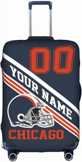 Custom Luggage Cover, Personalized Chicago Suitcase Cover for Vacation Travel, Design Your Name and Number Washable Elastic Luggage Protector Gifts for Men Women Fans