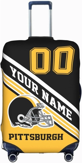 Custom Luggage Cover, Personalized Pittsburgh Suitcase Cover for Vacation Travel, Design Your Name and Number Washable Elastic Luggage Protector Gifts for Men Women Fans