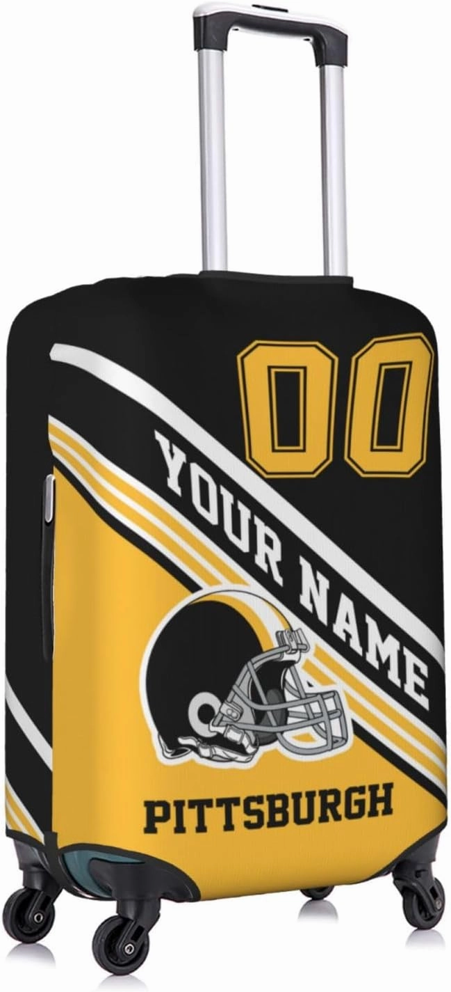 Custom Luggage Cover, Personalized Pittsburgh Suitcase Cover for Vacation Travel, Design Your Name and Number Washable Elastic Luggage Protector Gifts for Men Women Fans