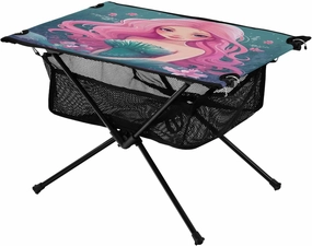 Cute Cartoon Mermaid Portable Folding Camping Table, Compact Lightweight Beach Table with Carrying Bag for Outdoor Picnics, BBQs, Camp
