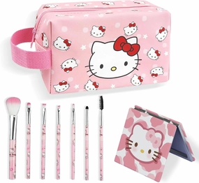 Cute Makeup Bag Set, 1 Makeup Bag and 7 Makeup Brush and 1 Compact Mirror, PU Leather Travel Cosmetic Bag, Gifts for Women Girls, pink0202