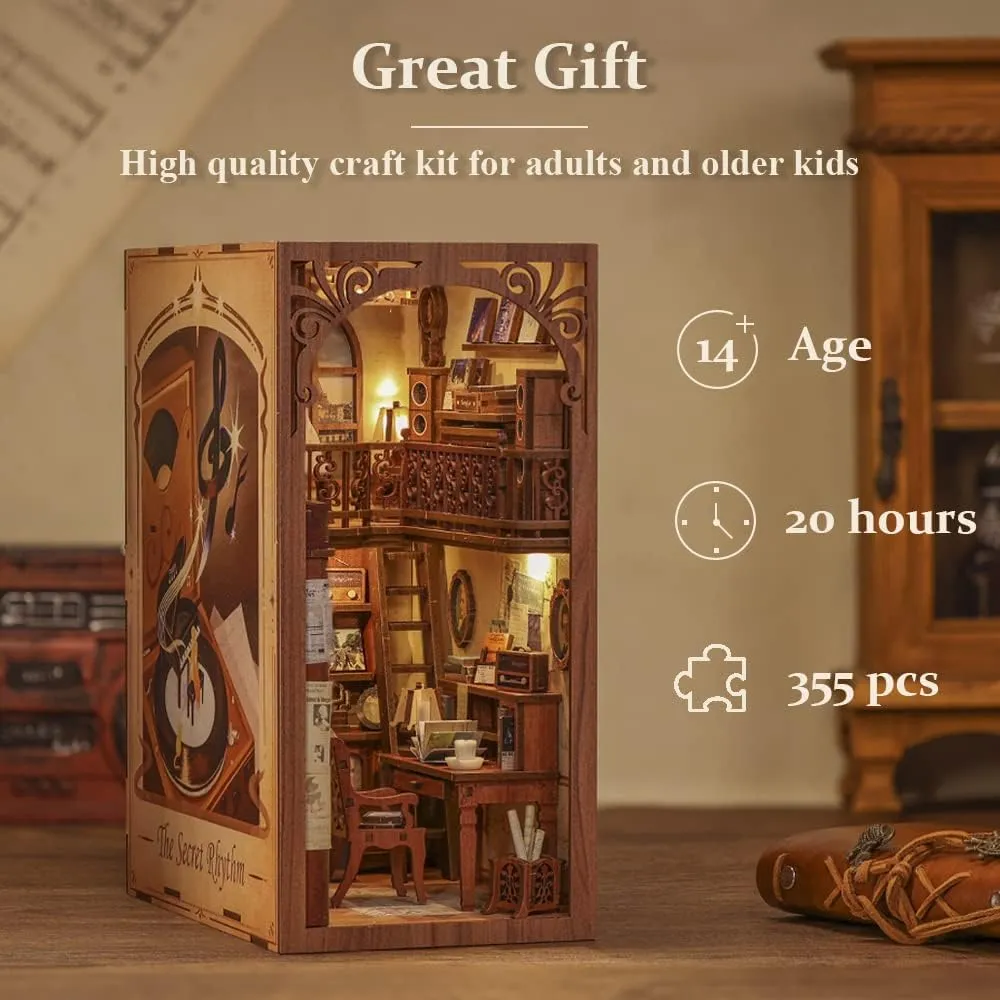 CUTEBEE Book Nook Kit - DIY Miniature House Dollhouse Kit for Adult and Teens, Booknook Bookshelf Decor Alley Model Build with LED Light, Gifts for Family and Friends