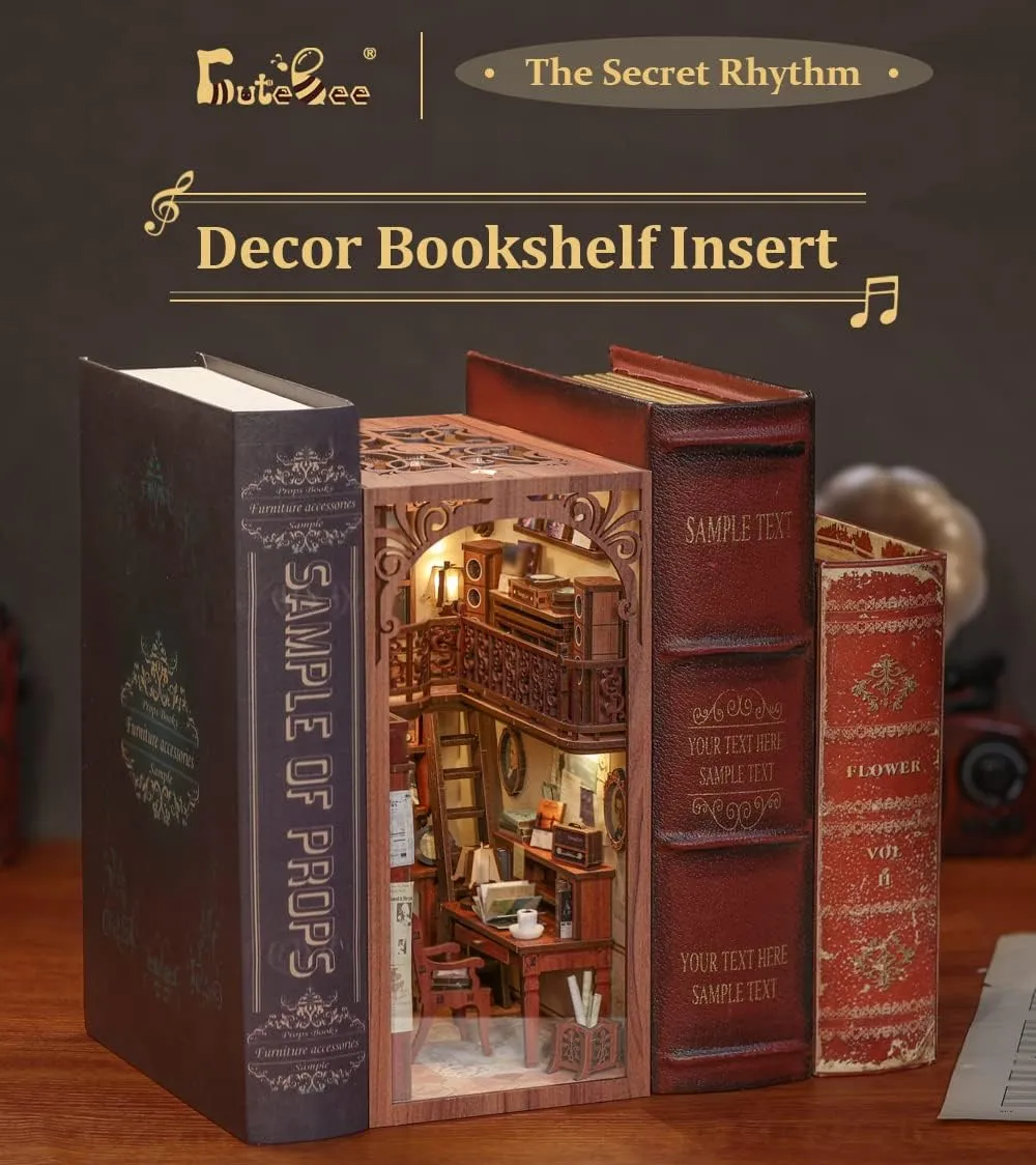 CUTEBEE Book Nook Kit - DIY Miniature House Dollhouse Kit for Adult and Teens, Booknook Bookshelf Decor Alley Model Build with LED Light, Gifts for Family and Friends