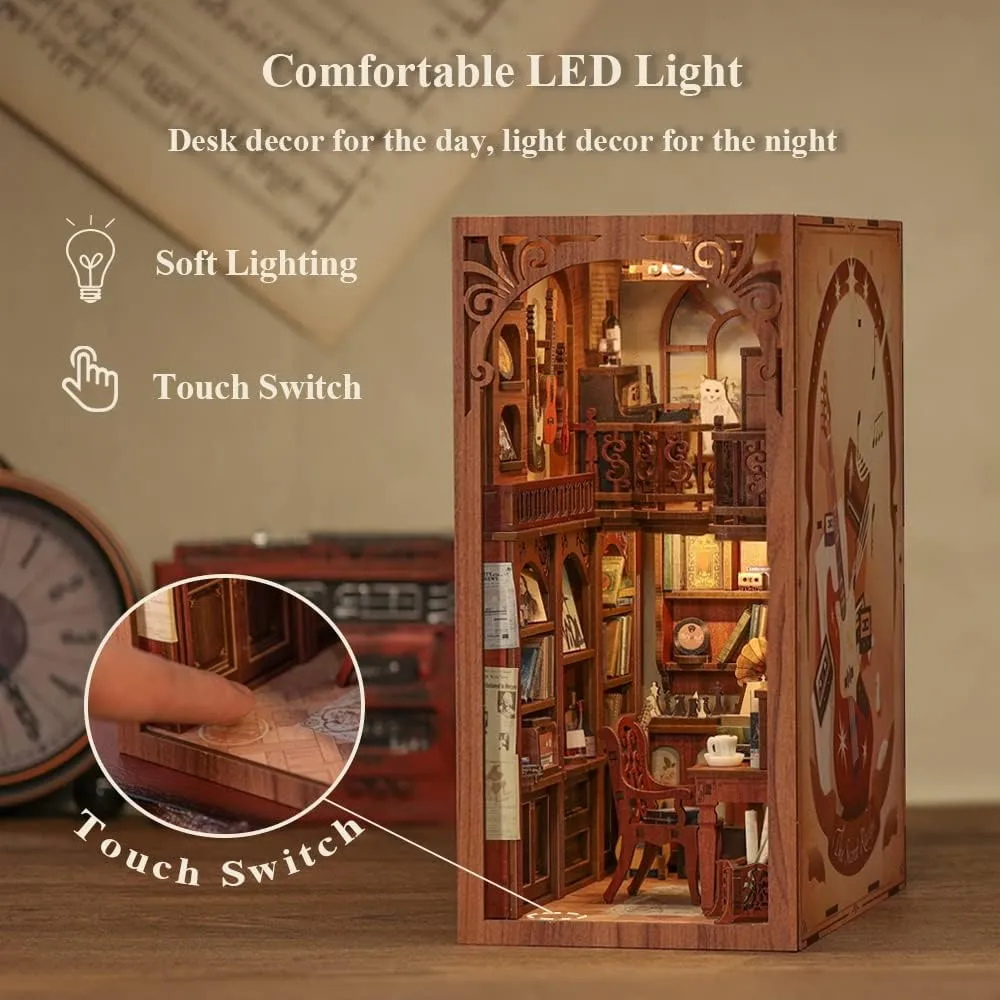 CUTEBEE Book Nook Kit - DIY Miniature House Dollhouse Kit for Adult and Teens, Booknook Bookshelf Decor Alley Model Build with LED Light, Gifts for Family and Friends
