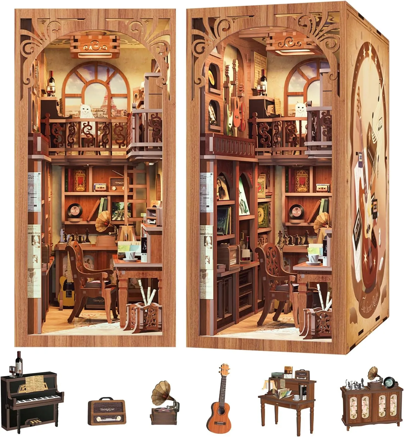 CUTEBEE Book Nook Kit - DIY Miniature House Dollhouse Kit for Adult and Teens, Booknook Bookshelf Decor Alley Model Build with LED Light, Gifts for Family and Friends