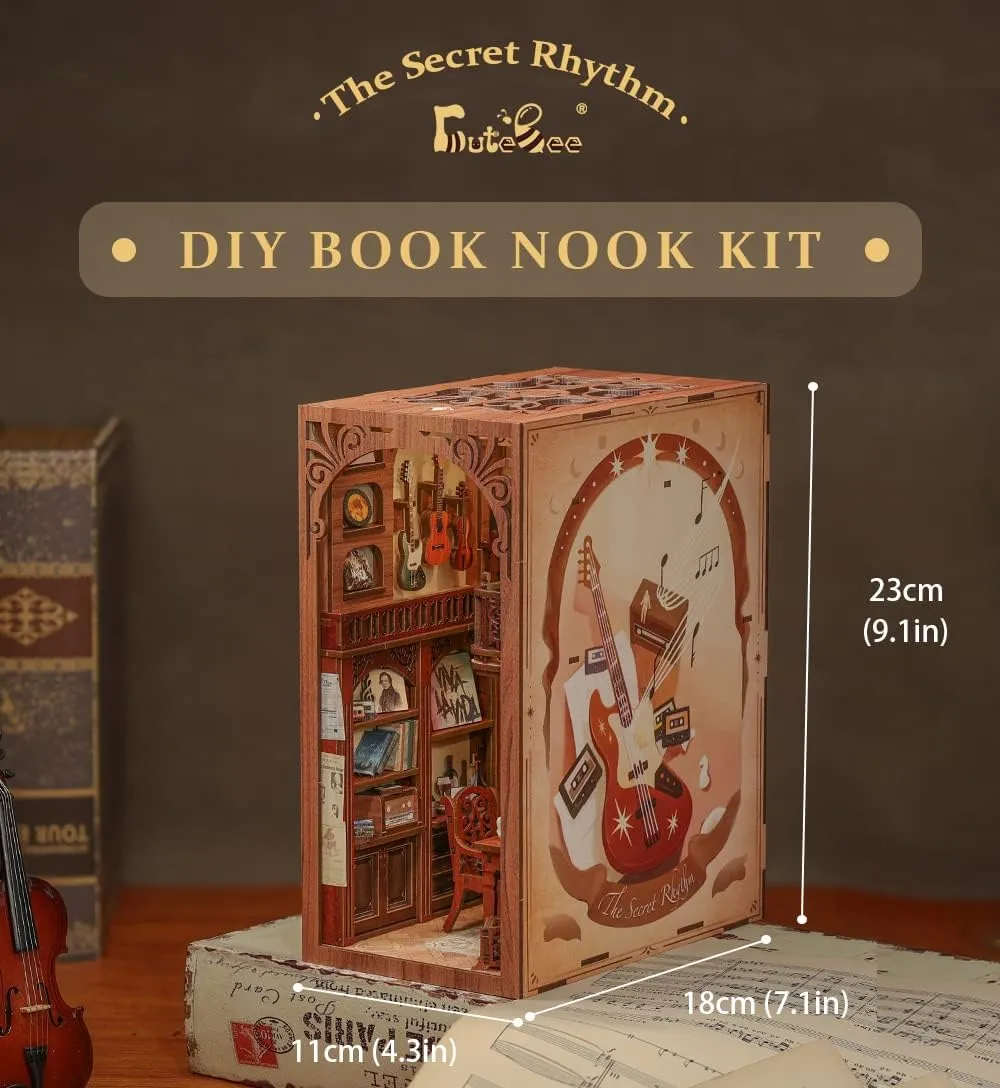 CUTEBEE Book Nook Kit - DIY Miniature House Dollhouse Kit for Adult and Teens, Booknook Bookshelf Decor Alley Model Build with LED Light, Gifts for Family and Friends