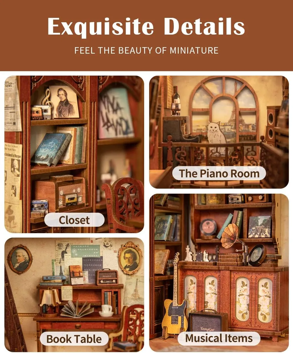 CUTEBEE Book Nook Kit - DIY Miniature House Dollhouse Kit for Adult and Teens, Booknook Bookshelf Decor Alley Model Build with LED Light, Gifts for Family and Friends