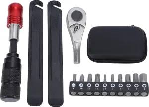 Cycling Maintenance Set, Ratchet Wrench Multitool with Tire Levers, Aluminum Alloy Handle, Portable Kit with Bits for