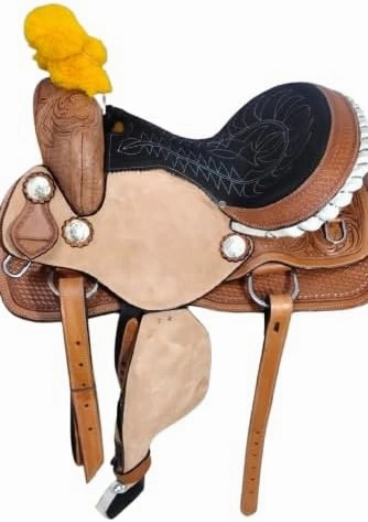 D&L Saddlery Western Barrel Racing Horse Saddles Trail Equestrian Horse Saddle Classic Quality Premium Leather Comfort for Horse Riding Size:10-18 inches Seat Available BRL23