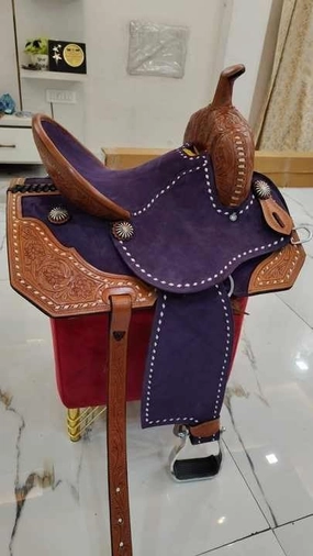 D&L SADDLERY Western Barrel Racing Wooden Tree Horse Saddles Handmade Leather Comfort for Horses Trail Equestrian Tooled Carved Horse Saddle Riding Size: 10-18 inches Seat, EQ02