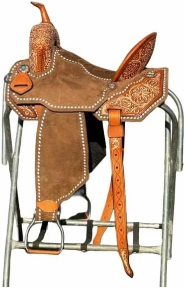 D&L SADDLERY Western Barrel Racing Wooden Tree Horse Saddles Handmade Leather Comfort for Horses Trail Equestrian Tooled Carved Horse Saddle Riding Size: 10-18 inches Seat, EQ05