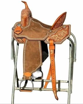 D&L SADDLERY Western Barrel Racing Wooden Tree Horse Saddles Handmade Leather Comfort for Horses Trail Equestrian Tooled Carved Horse Saddle Riding Size: 10-18 inches Seat, EQ05