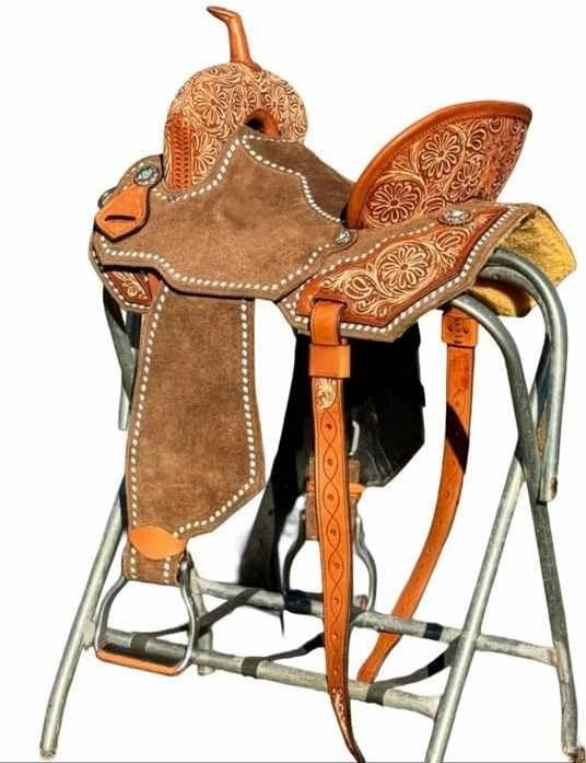 D&L SADDLERY Western Barrel Racing Wooden Tree Horse Saddles Handmade Leather Comfort for Horses Trail Equestrian Tooled Carved Horse Saddle Riding Size: 10-18 inches Seat, EQ05