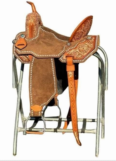 D&L SADDLERY Western Barrel Racing Wooden Tree Horse Saddles Handmade Leather Comfort for Horses Trail Equestrian Tooled Carved Horse Saddle Riding Size: 10-18 inches Seat, EQ05