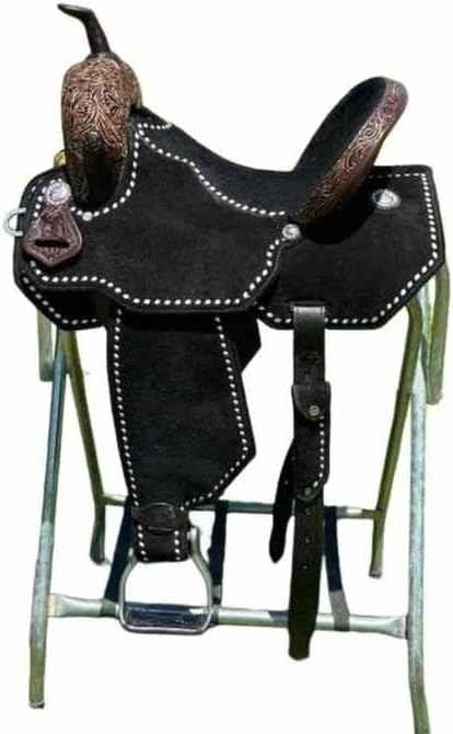 D&L SADDLERY Western Barrel Racing Wooden Tree Horse Saddles Handmade Leather Comfort for Horses Trail Equestrian Tooled Carved Horse Saddle Riding Size: 10-18 inches Seat, EQ06