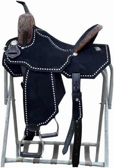 D&L SADDLERY Western Barrel Racing Wooden Tree Horse Saddles Handmade Leather Comfort for Horses Trail Equestrian Tooled Carved Horse Saddle Riding Size: 10-18 inches Seat, EQ06