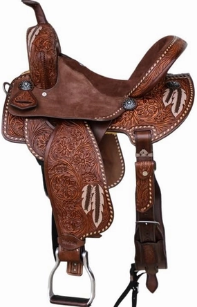 D&L SADDLERY Western Barrel Racing Wooden Tree Horse Saddles Handmade Leather Comfort for Horses Trail Equestrian Tooled Carved Horse Saddle Riding Size: 10-18 inches Seat, EQ07
