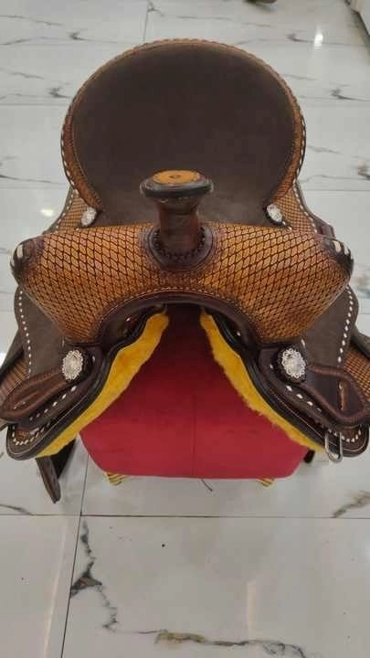D&L SADDLERY Western Barrel Racing Wooden Tree Horse Saddles Handmade Leather Comfort for Horses Trail Equestrian Tooled Carved Horse Saddle Riding Size: 10-18 inches Seat, EQ08