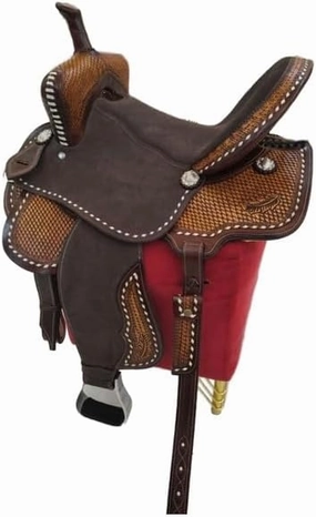 D&L SADDLERY Western Barrel Racing Wooden Tree Horse Saddles Handmade Leather Comfort for Horses Trail Equestrian Tooled Carved Horse Saddle Riding Size: 10-18 inches Seat, EQ08
