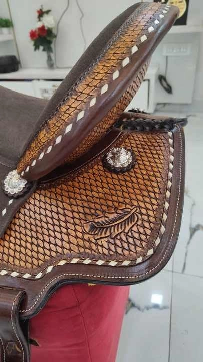 D&L SADDLERY Western Barrel Racing Wooden Tree Horse Saddles Handmade Leather Comfort for Horses Trail Equestrian Tooled Carved Horse Saddle Riding Size: 10-18 inches Seat, EQ08