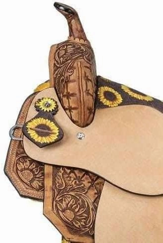 D&L SADDLERY Western Barrel Racing Wooden Tree Horse Saddles Handmade Leather Comfort for Horses Trail Equestrian Tooled Carved Horse Saddle Riding Size: 10-18 inches Seat, EQ09