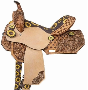D&L SADDLERY Western Barrel Racing Wooden Tree Horse Saddles Handmade Leather Comfort for Horses Trail Equestrian Tooled Carved Horse Saddle Riding Size: 10-18 inches Seat, EQ09