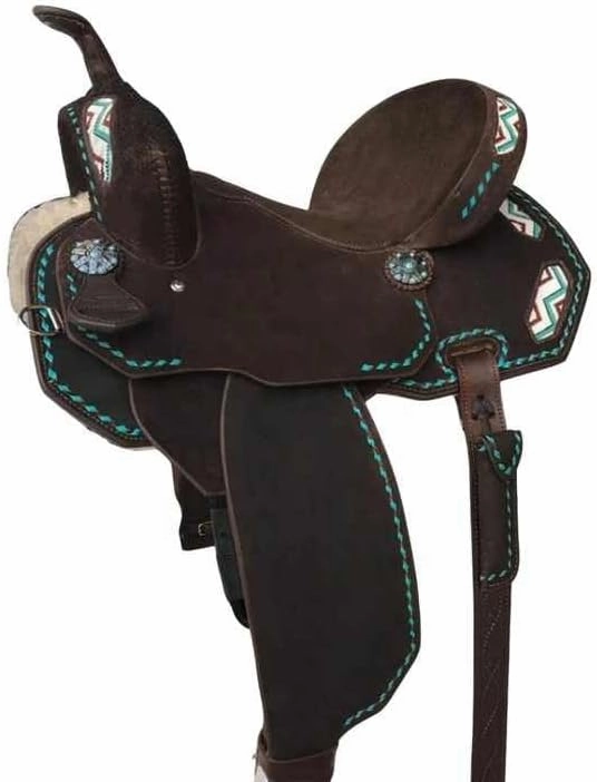 D&L SADDLERY Western Barrel Racing Wooden Tree Horse Saddles Handmade Leather Comfort for Horses Trail Equestrian Tooled Carved Horse Saddle Riding Size: 10-18 inches Seat, ER22