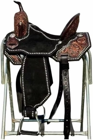 D&L SADDLERY Western Barrel Racing Wooden Tree Horse Saddles Handmade Leather Comfort for Horses Trail Equestrian Tooled Carved Horse Saddle Riding Size: 10-18 inches Seat, EW12