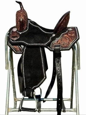 D&L SADDLERY Western Barrel Racing Wooden Tree Horse Saddles Handmade Leather Comfort for Horses Trail Equestrian Tooled Carved Horse Saddle Riding Size: 10-18 inches Seat, EW12