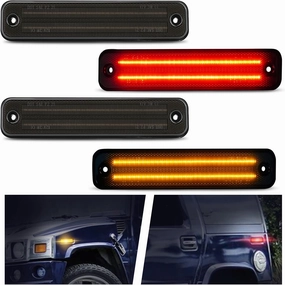 D-Lumina Smoked Lens 2-Row Full LED Side Marker Light for 2003-2009 Hummer H2, Front & Rear LED Side Fender Amber & Red Turn Signal Lights OEM Side Markers Replacement, Pack of 4