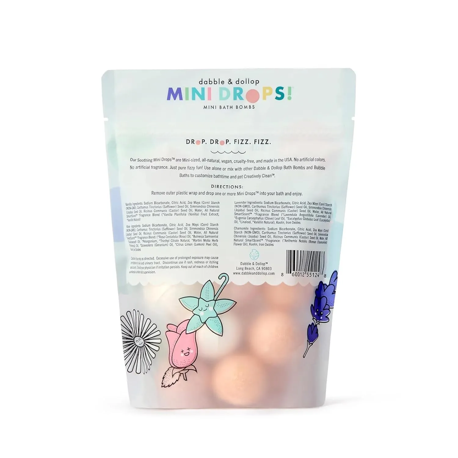 Dabble & Dollop Mini Bath Bombs, 100% Natural Droplets for Kids, Soothing Scents - Resealable Pouches, USA Made, Fizzy, Moisturizing & Fun, Vegan, Gluten-Free, Cruelty-Free (Set of 24)