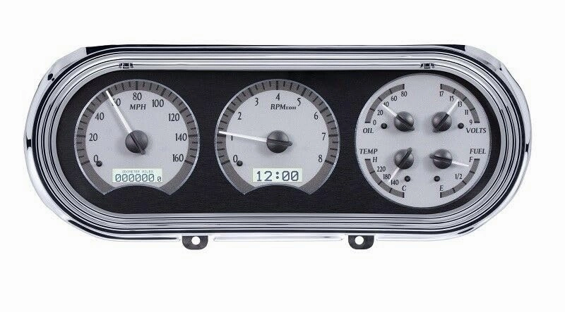Dakota Digital VHX-63C-NOV-S-W Compatible with 1963-65 Chevy Nova Analog Dash Gauge System Silver Alloy White