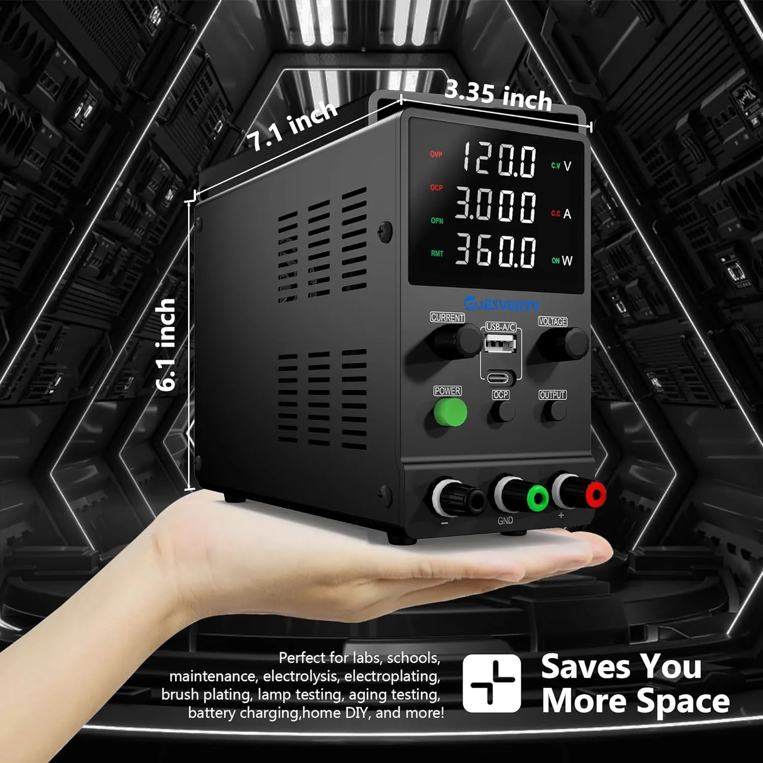 DC Power Supply Variable, 0-120V 0-3A Adjustable Switching DC Regulated Bench Power Supply with 20W USB & Type-C Quick-Charge, Encoder Knob, Output Switch, 4-Digit LED Display - SPS-12003M