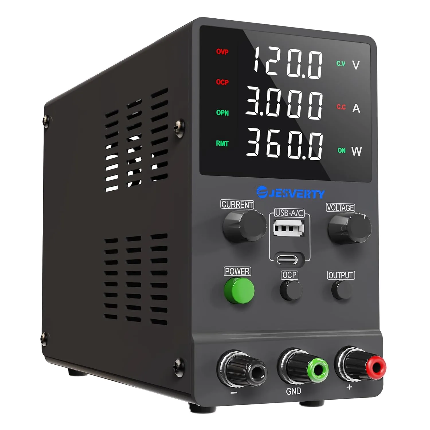 DC Power Supply Variable, 0-120V 0-3A Adjustable Switching DC Regulated Bench Power Supply with 20W USB & Type-C Quick-Charge, Encoder Knob, Output Switch, 4-Digit LED Display - SPS-12003M