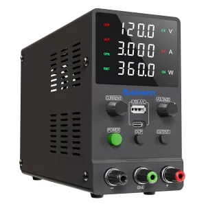 DC Power Supply Variable, 0-120V 0-3A Adjustable Switching DC Regulated Bench Power Supply with 20W USB & Type-C Quick-Charge, Encoder Knob, Output Switch, 4-Digit LED Display - SPS-12003M