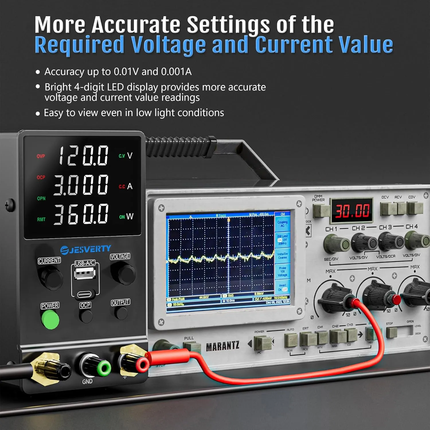 DC Power Supply Variable, 0-120V 0-3A Adjustable Switching DC Regulated Bench Power Supply with 20W USB & Type-C Quick-Charge, Encoder Knob, Output Switch, 4-Digit LED Display - SPS-12003M