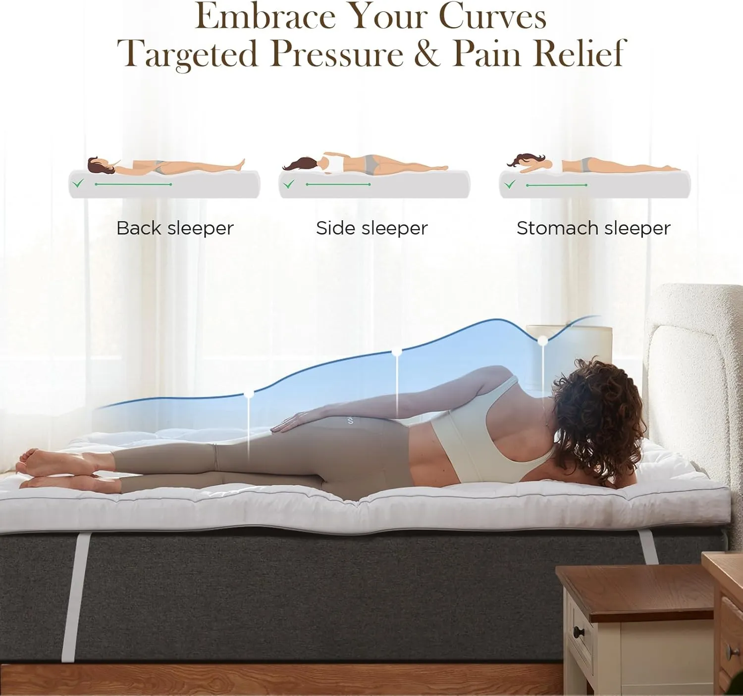 Decroom 3 Inch Memory Foam Mattress Topper Queen Size for Back Pain Relief, Thicked Down Alternative-Lined Mattress Pad，Filled with Breathable & Soft Memory Foam Pillow Top, 80x60x3 Inch