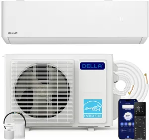 DELLA Hyper Heat Lower as -13°F 18,000 BTU WiFi Mini Split,Work with Alexa,Energy Star 230V 22 SEER2,Cools Up to 1,000 Sq. Ft,Inverter AC with 1.5 Ton Pre-Charged Heat Pump & 16.4ft Installation Kits