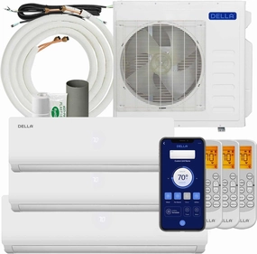 Della 36K BTU ODU Tri 3 Zone 9K 9K 18K BTU 19 SEER2 208-230V Cools Up to 1800 Sq.Ft, Works with Alexa, Wifi Energy Efficient Multi Zone Mini Split Air Conditioner Pre-Charged Heat Pump Full Set