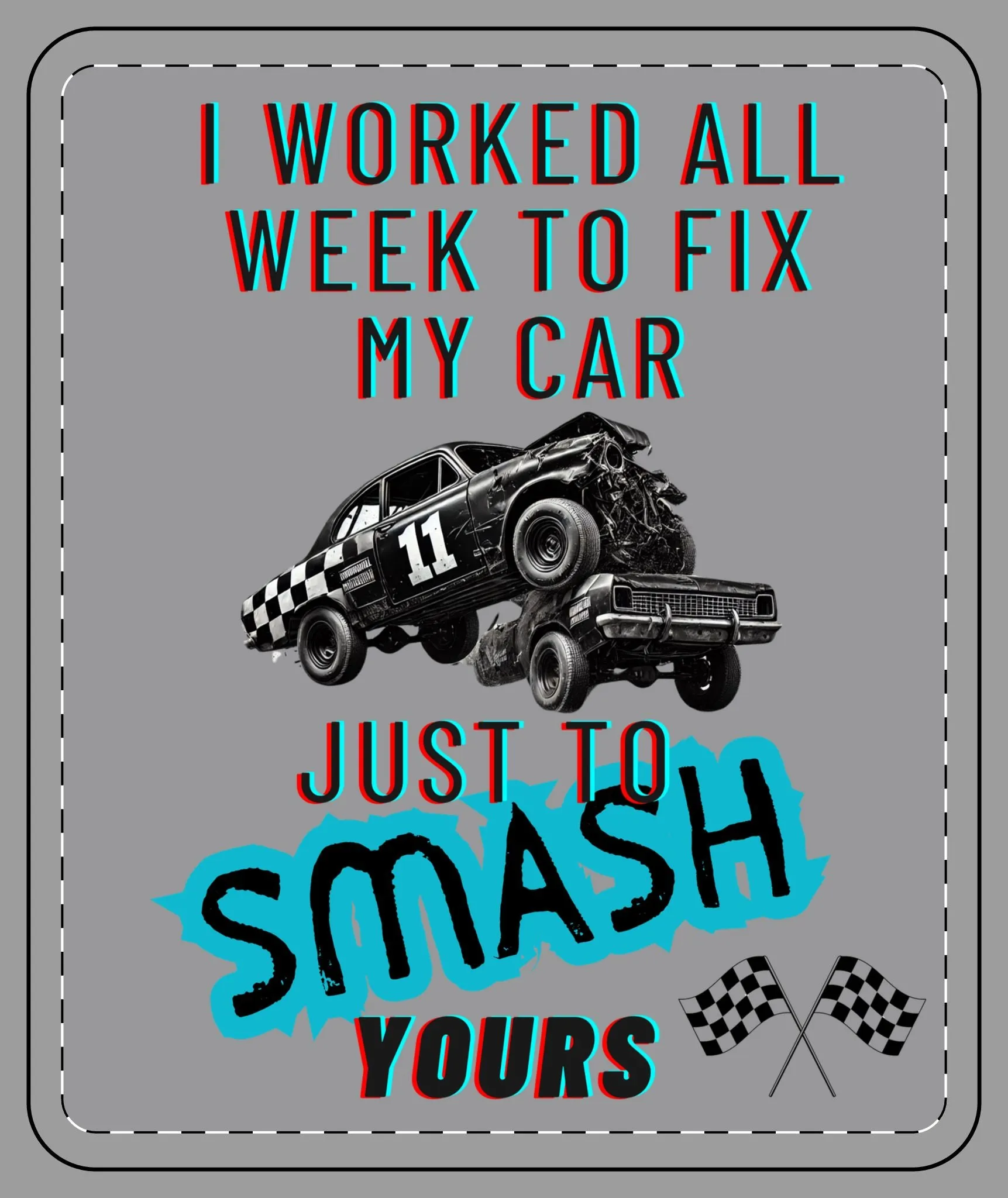 Demolition Derby Fleece Blanket - Smash You Car - Gray design on front, dark fleece backside