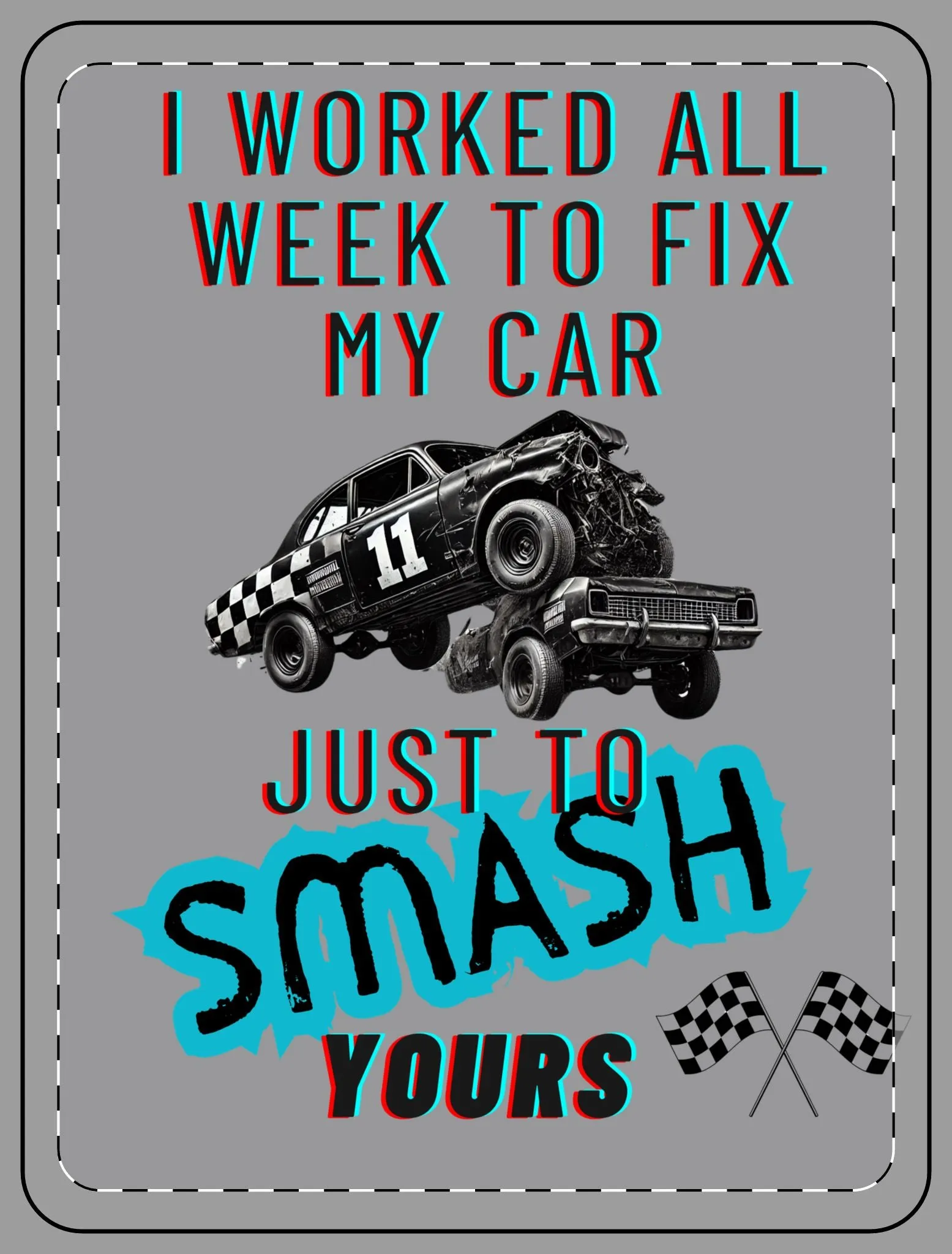 Demolition Derby Fleece Blanket - Smash You Car - Gray design on front, dark fleece backside