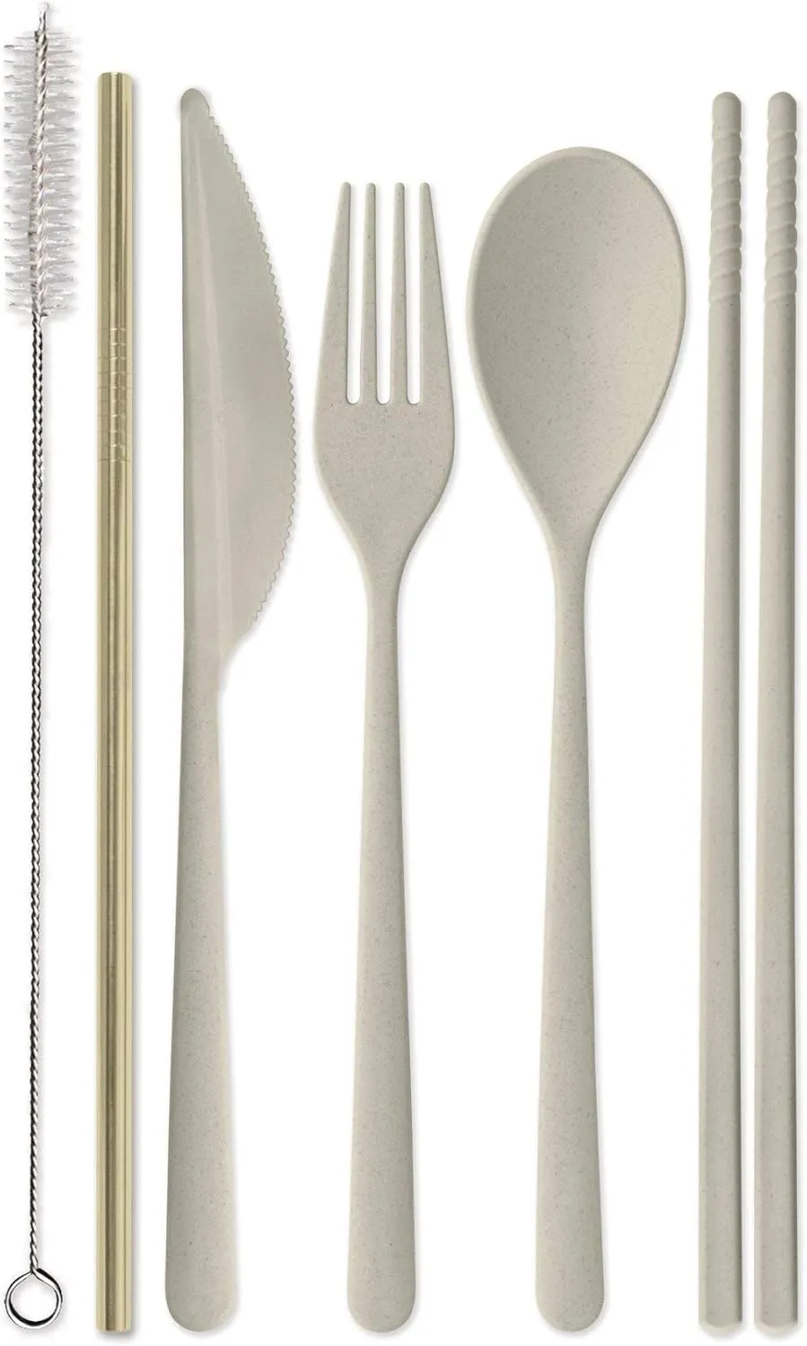 Designworks Ink Reusable Cutlery Set Utensils for Lunch Box, 7-Piece, Forest Green - Eco Maniac Plastic Flatware with Forks, Spoon, Knife, Chopsticks, Metal Straw in Portable Travel Case