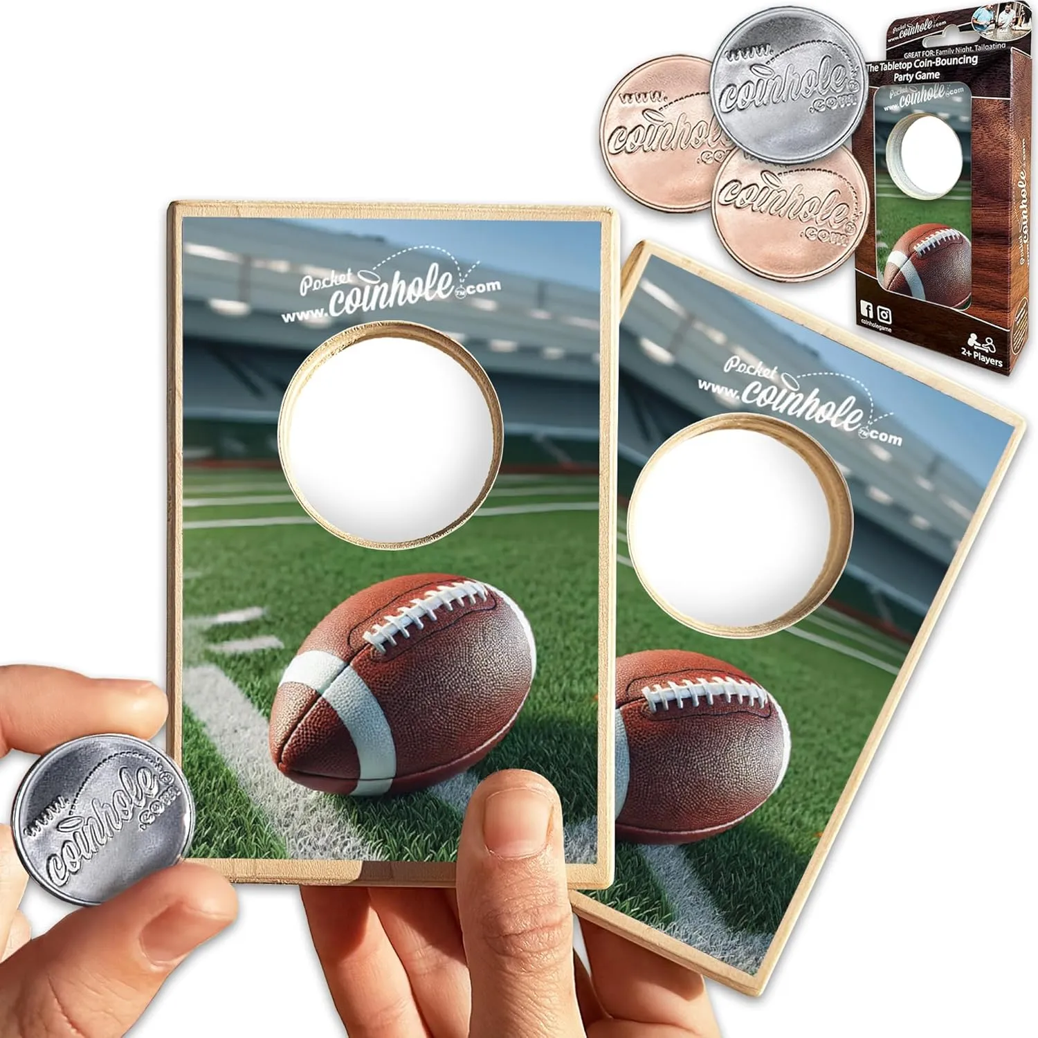 Desktop Coin Bouncing Party Set | Tabletop Cornhole Board | Small Travel Game Includes Coins